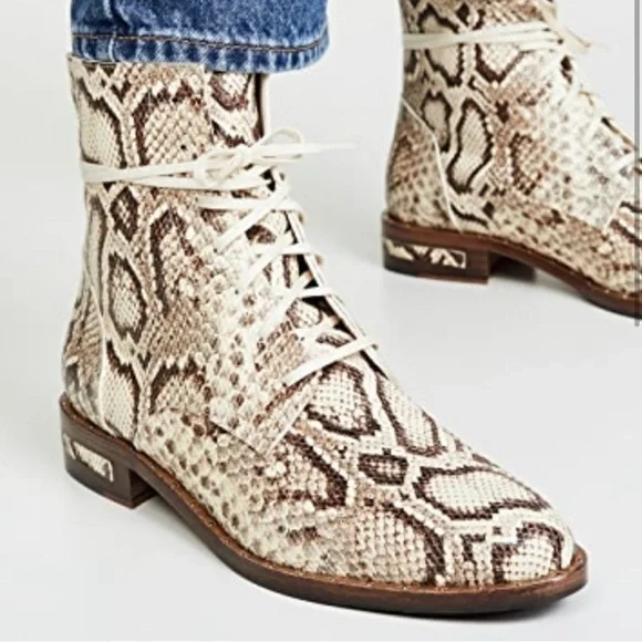 Freda Salvador Ralf Embossed Snake Lace Boots in Vanilla - Picture 1 of 9